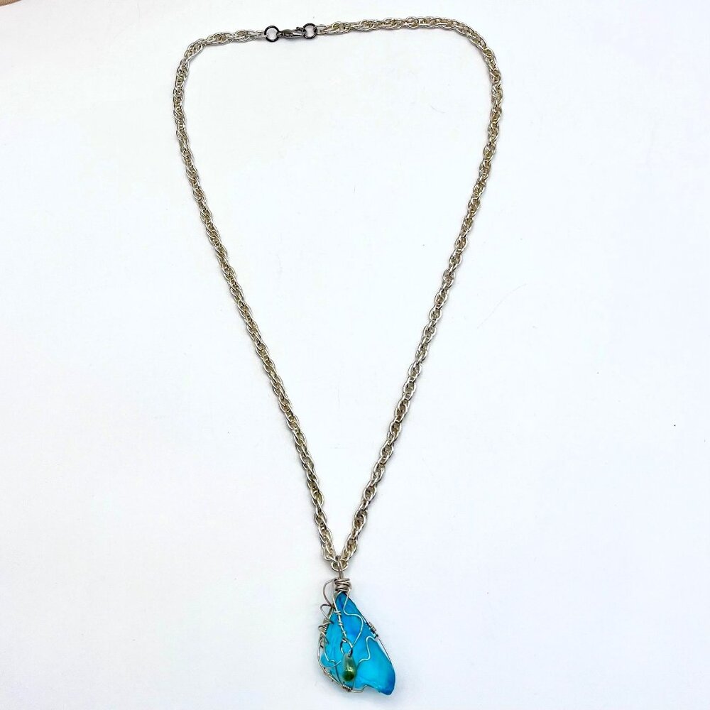 Silver Tone Necklace Wire Wrapped Pendant Handmade - Picture 6 of 10